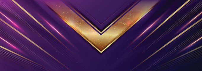 Abstract elegant dark blue and purple background with golden line and lighting effect sparkle.