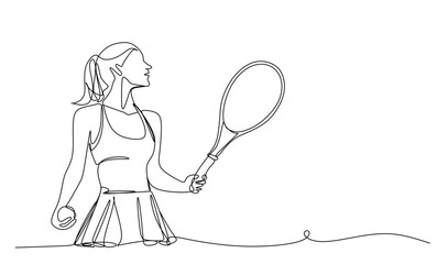 Continuous vector line art of woman playing padel or tennis with racket, female padel player art icon © pew