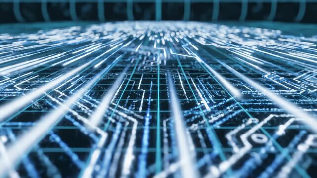 Electronic Circuit Board Data Streams Into Place Futuristic Animation