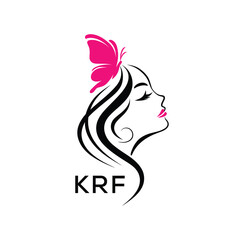 KRF Elegant Woman Beauty Logo. KRF Butterfly  Feminine Salon. KRF Cosmetics & Spa Brand Icon.

