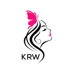 KRW Elegant Woman Beauty Logo. KRW Butterfly  Feminine Salon. KRW Cosmetics & Spa Brand Icon.
