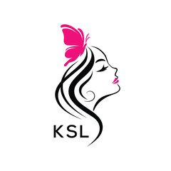 KSL Elegant Woman Beauty Logo. KSL Butterfly  Feminine Salon. KSL Cosmetics & Spa Brand Icon.
