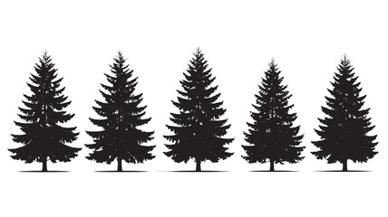 Obraz premium Set of evergreen tree silhouettes simple vector design isolated on a white background for winter and Christmas designs