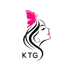 KTG Elegant Woman Beauty Logo. KTG Butterfly  Feminine Salon. KTG Cosmetics & Spa Brand Icon.
