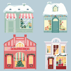 Set of Christmas gift shops on isolated background. Vector illustration.