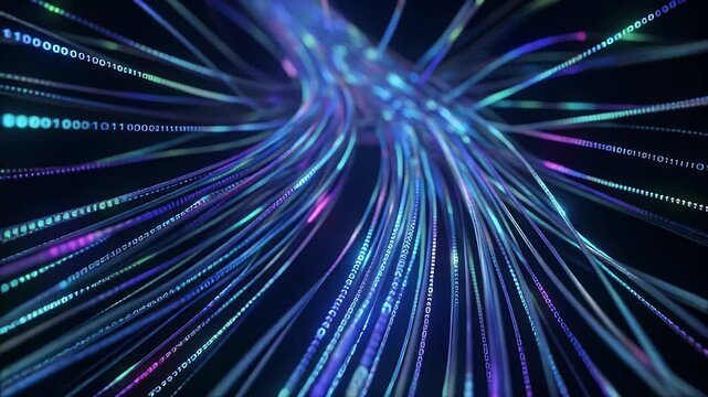 Abstract depiction of data streams with binary code flowing