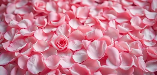 Fototapeta premium Soft pink rose petals scattered, creating a romantic, delicate backdrop, romantic background, soft rose