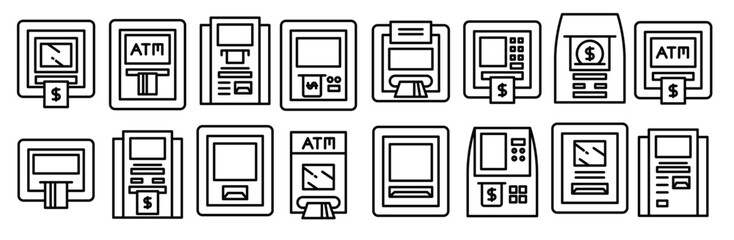 atm icons line vector illustration