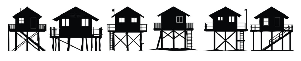 beach house silhouette clipart bundle beach hut black 