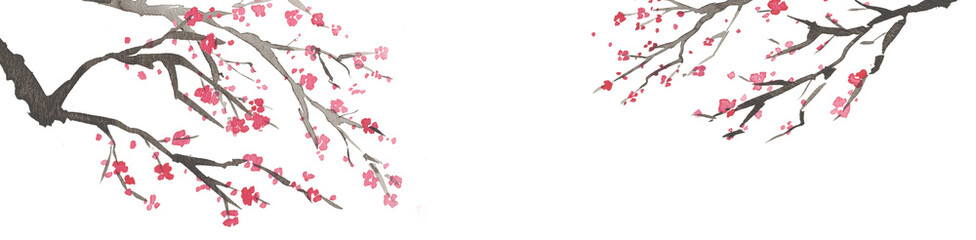 墨絵の梅 Ink painting header frame