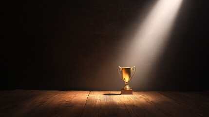 elite. A champion trophy shines under dramatic lighting, symbolizing achievement and pride. event key visuals, club posters, designed for sports event promotions and stadium branding.
