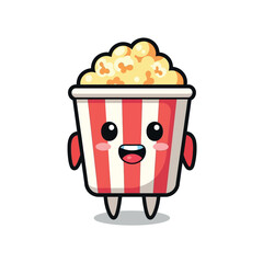 Cute Popcorn Character Illustration with Expressive Eyes and Striped Container.