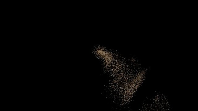Dispersing sand particles moving in a parabolic flow, creating a cinematic motion effect