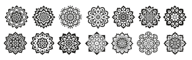  black and white vector floral mandala art design set 