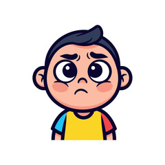 Cartoon Boy with Worried Expression and Big Eyes.