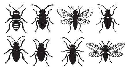 black insect silhouettes with detailed wings and segmented
