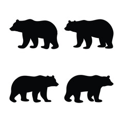 Bear silhouettes set, wild animal vector outline illustration