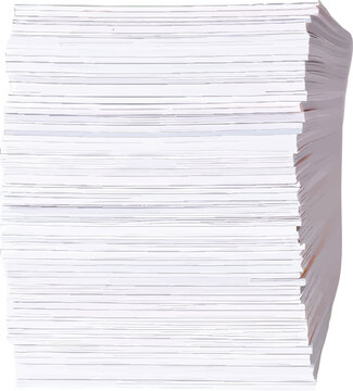 A tall, thick stack of plain white paper sheets, viewed from the side, showing the many individual pages.