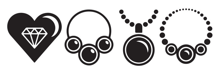 black silhouette set of jewelry designs featuring necklaces 