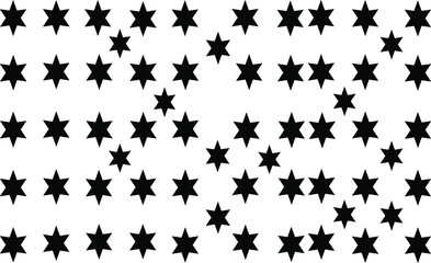 Black six pointed stars scattered on a white background seamless pattern black star