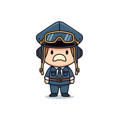 Cartoon Pilot Character with Goggles and Uniform.