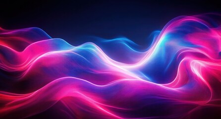 Abstract glowing waves of vibrant pink, purple, and blue light flowing smoothly against a dark background, creating a sense of motion and energy