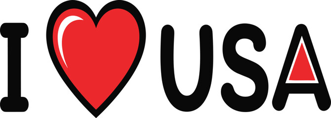 I love U S A text with red heart symbol and black letters i love usa america
