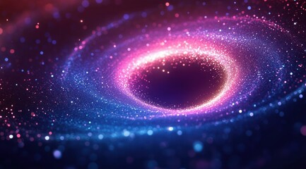 Glowing spiral vortex made of tiny bright particles in shades of pink and blue creating a mesmerizing cosmic or abstract energy effect