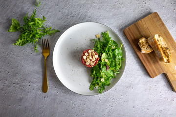 Beef Carpaccio cold appetizer with parmesan