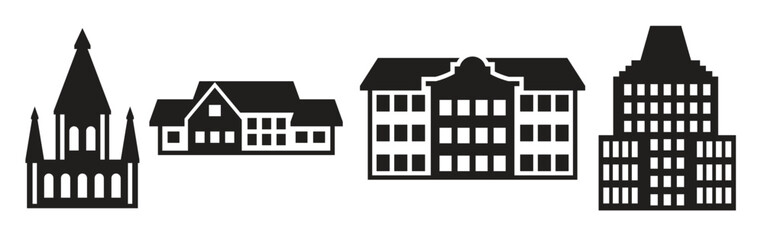 building icons black on a white background simple icons set