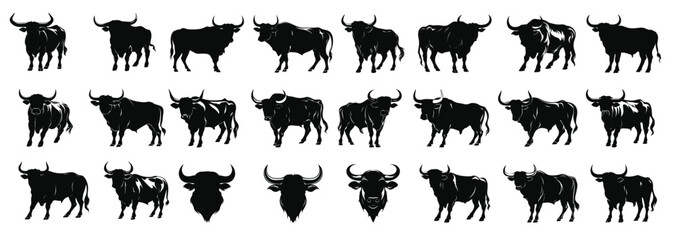 bull silhouette clipart bundle