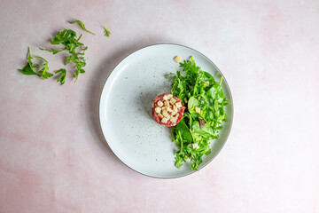 Beef Carpaccio cold appetizer with parmesan