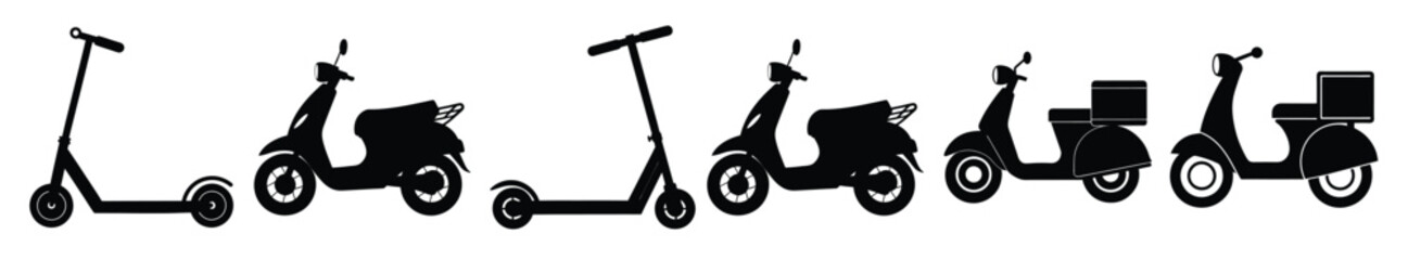 bundle of scooter silhouettes for city transportation designs 