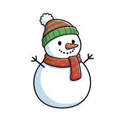 Cute Cartoon Snowman Wearing Scarf and Hat Vector Illustration