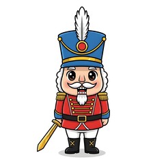 Cute Christmas Nutcracker Soldier Mascot with Sword Illustration