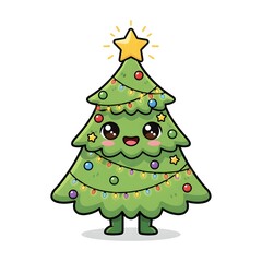 Adorable Chibi Christmas Tree Mascot with Star and Decorations