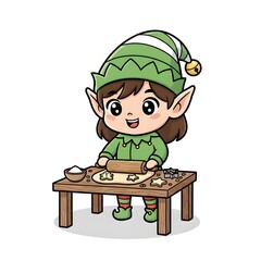 Cute Christmas Elf Baking Cookies Mascot Illustration