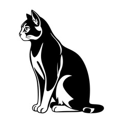 Obraz premium Elegant black and white tuxedo cat sitting gracefully in profile view illustrative style