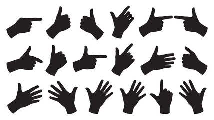 Set of silhouette hand gestures vector illustration of various hand positions isolated on white background