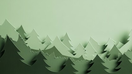 Paper cut-out forest in shades of green, minimalist and artistic.