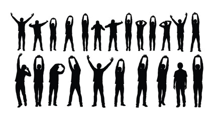 Stretching exercise silhouettes collection isolated on white background, Vector