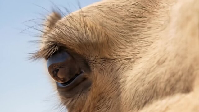Intimate Camel Eye Close-Up Reflecting Bikaner Festival Grounds, Rajasthan, India - Cultural Celebration and Animal Portraiture