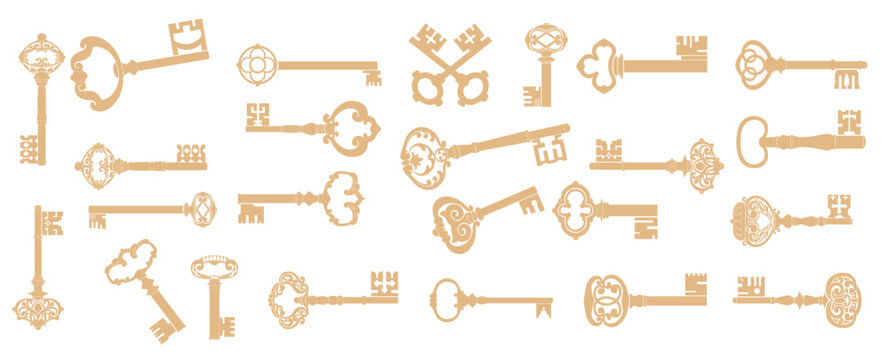 set of old retro key icons vector template
