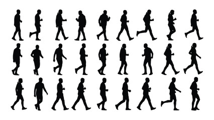 People walking and running silhouettes isolated on white background, Vector