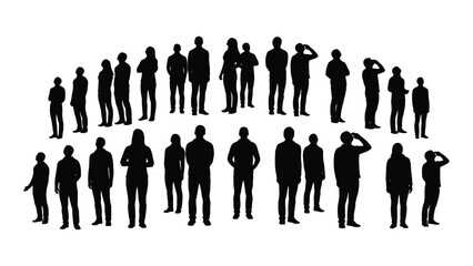 Group of people silhouettes looking up isolated on white background, Vector