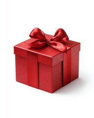 Obraz premium Wrapped with Love: A vibrant red gift box adorned with a delicate ribbon and bow, ready to bestow joy and anticipation.