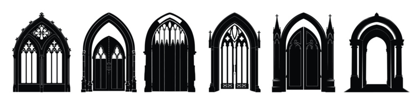 vintage gothic door silhouette clipart set 