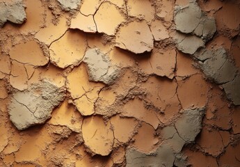 close-up of cracked and peeling dry earth with varying shades of brown and beige texture showing drought effect and rough surface details