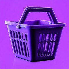 empty purple plastic shopping basket with rectangular ventilation holes against matching purple background