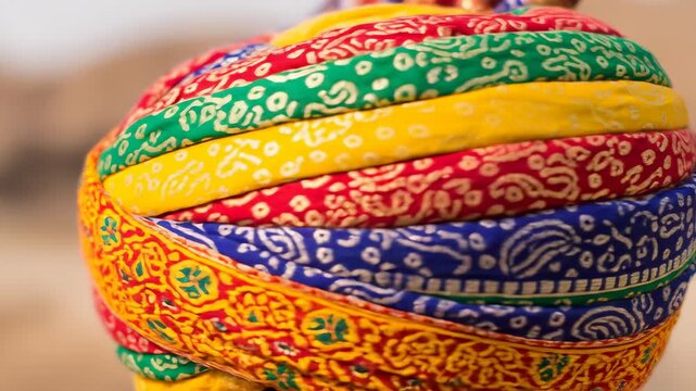 Vibrant Rajasthani Turban A Close-Up of Traditional Headwear for Bikaner Camel Festival Promotion and Cultural Celebrations